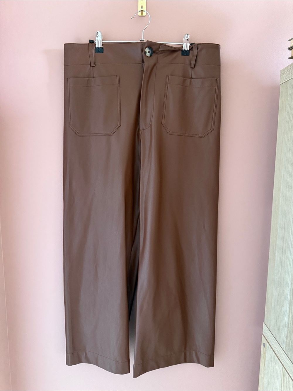 Anthropologie Maeve Colette Faux leather Brown Wide-Leg trousers